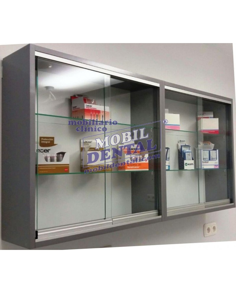 Vitrina con puertas de cristal / madera - Mobildental Mobiliario Clinico,  Mostradores y cabinas emplomadas